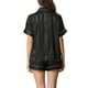 thumbnail image 3 of Conjunto de pijama de satén para mujer Inspire Chic, con botones, de manga corta y pantalones cortos, talla XS, color negro, 3 of 6