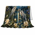 thumbnail image 2 of Mystical Moonlit Herons Water Lilies Fantasy Art, Peaceful Mountain Lake Scene, Warm Flannel Blanket for Cabin and Lodge, Outdoor Lovers Camping Gift, Fantasy Home Decor, 2 of 9