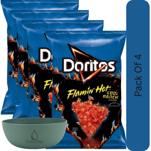 Doritos Flamin’ Hot Cool Ranch Flavored Chips, 9.25 oz Bag With Olive Green Bowl By ValueNest