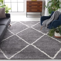 SAFAVIEH August Romayne Diamond Shag Area Rug, Light Grey/Ivory, 8' x 10'