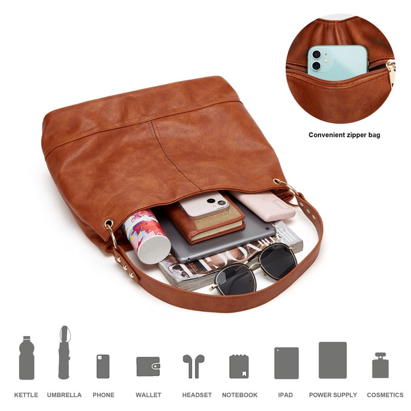 GAEKEAO Leather Crossbody Handbags for Women, Large Shoulder Purse with Adjustable Strap, Brown