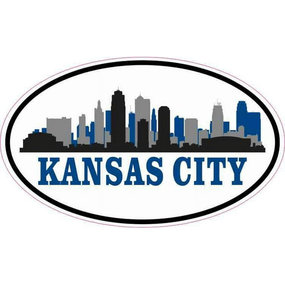 5in x 3in Blue Oval Kansas City Skyline Sticker