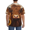 thumbnail image 3 of Balery Countryside Sunflower Cow Camisa Casual de Manga Corta con Botones para Hombre, Texturizada, Estilo Cubano, para Playa, Verano-Large, 3 of 5