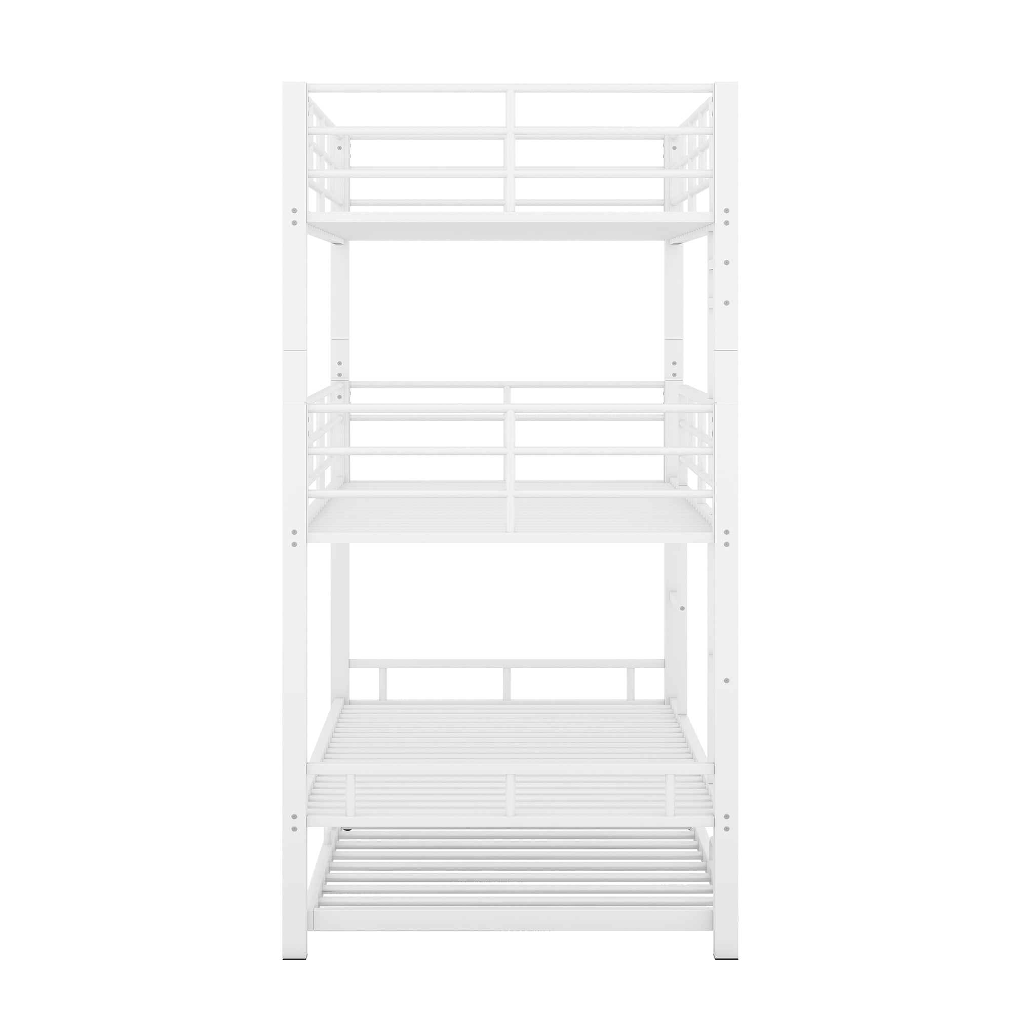 Euroco Metal Twin Triple Bunk Bed with Trundle, Convertible 4 Beds in One Bunk for Kids, White