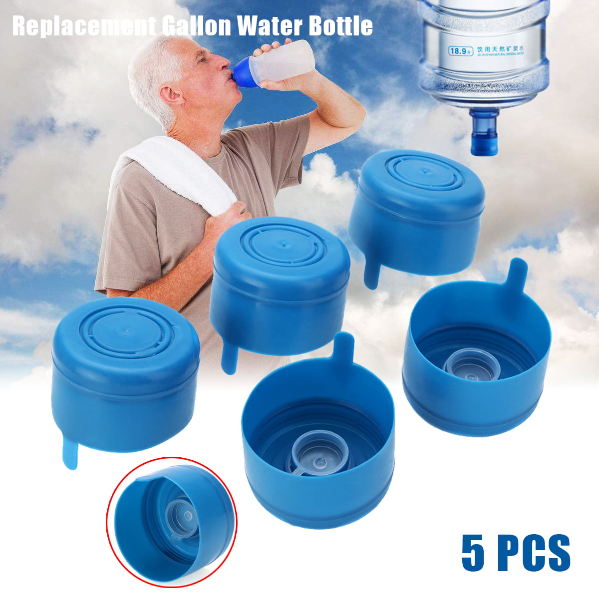 5 Bottle Snap Cap Non-Spill Inner Lid&Loop for 55mm 3-5 Gallon Water Jug Bucket 