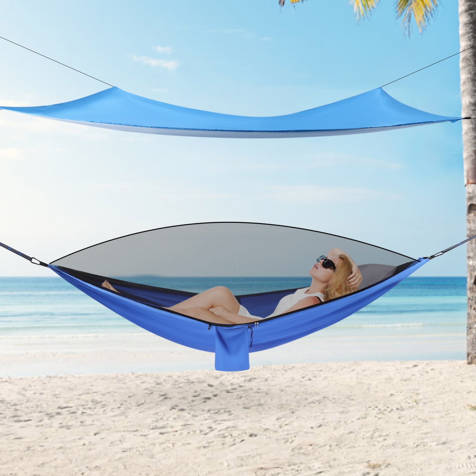 Miumaeov Camping Hammock with Net and Tent Tarp Heavy Duty Tree Strap Portable Nylon Parachute Hammock Load-Bearing Capacity 200kg/440.9lbs