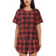 thumbnail image 1 of Fotbe Red Black Plaid Conjunto de Pijama Estampado para Mujer, 2 Piezas, Ropa de Dormir con Camiseta de Manga Corta y Shorts Suaves-Large, 1 of 6