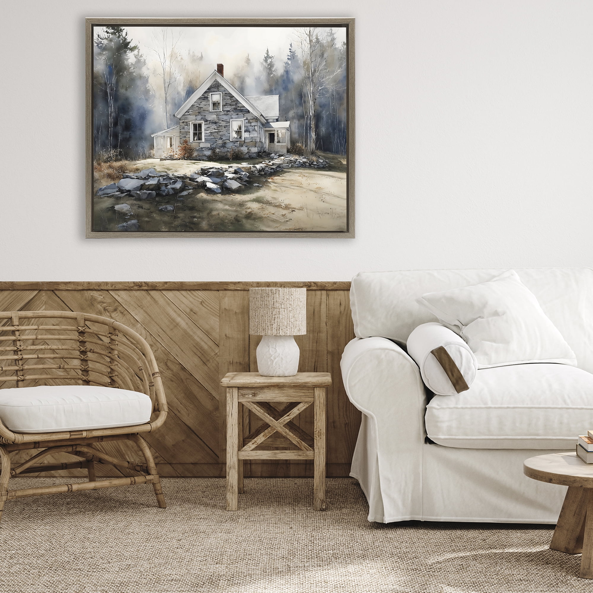 Stupell Industries Rustic Cottage Among the Trees Brown Framed Floater Canvas Wall Art, design by Franklyn Gregory