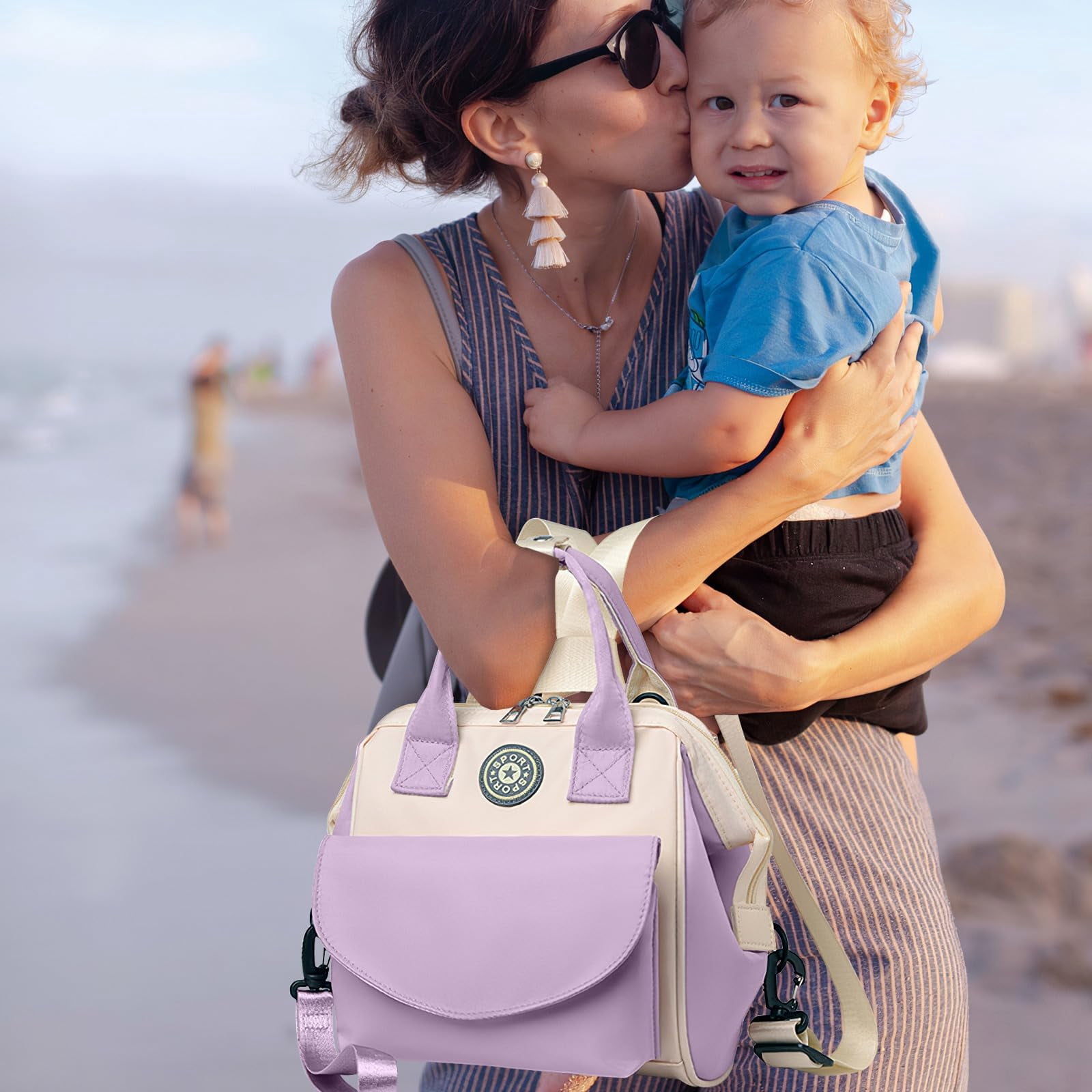 NCY Diaper Bag Tote, Baby Bag for Mom w/6 Pockets Burp Cloth Adjustable Shoulder Strap Detachable Small Bag