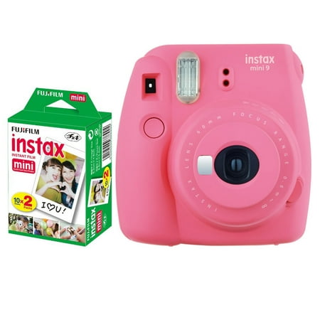 Fujifilm instax mini 9 Instant Film Camera (Flamingo Pink) + Fujifilm Instax Mini Twin Pack Instant Film (20 Shots) – Valued