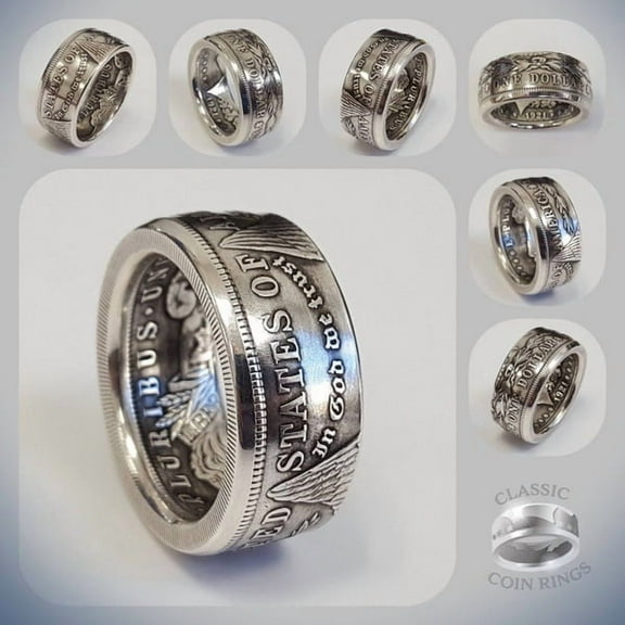 Coin Ring Handcraft Rings Titanium Silver Vintage Handmade from Replica Morgan Dollar Ring Band Size 6-13 for Women Men