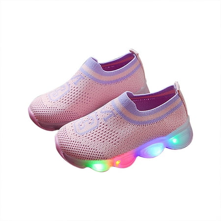 

Honeeladyy Toddler Baby Gilrs Boys LED Light-up Glow Breathable Kids Flying Knit Letter Sneakers for Beach Swimming Pool