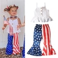 thumbnail image 2 of CUZIBR Girls Toddler Baby Summer Outfits Independence Day Sleeveless Ribbed Button Ruffles Tank Top And Star Striped Print Flared Pants 4 Of July 2 Piece Fashion Clothes Sets,White,3-4 Years, 2 of 8