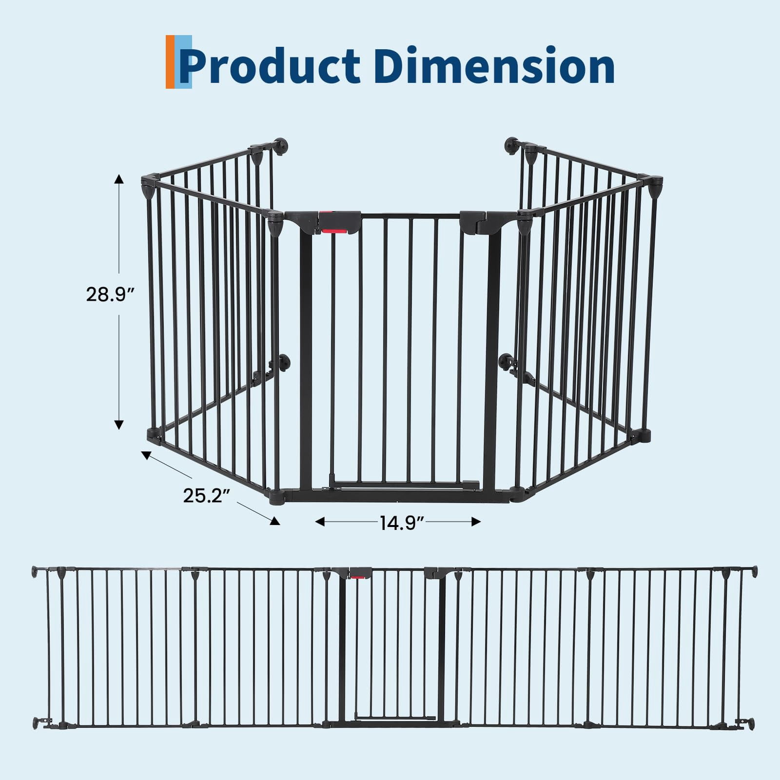 Collapsible Metal Baby Safety Gate – 29" Tall, Playpen with Lockable Door, Adjustable Portable Pet & Child Barrier for Doors – Black, 5 Panels