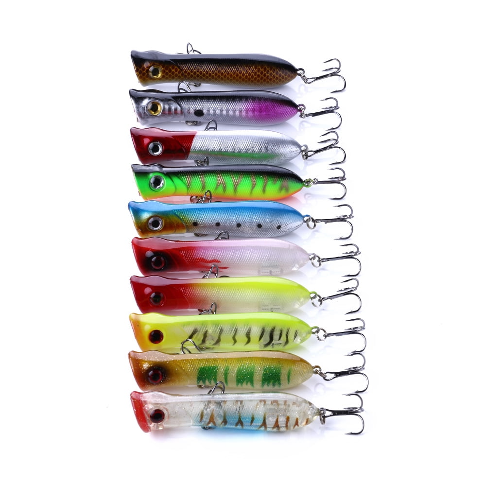 HENGJIA Top Water Popper Saltwater Fishing Lures, 10PCS Pencil Popper Treble Hooks Surf Fishing Lures for Striper Pike Salmon Lures Bass Popper Fishing Plugs Offshore, 0.39oz/3.15in