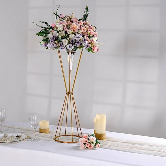 BalsaCircle 27" Gold Reversible Geometric Metal Flower Stand Centerpiece Pedestal Wedding