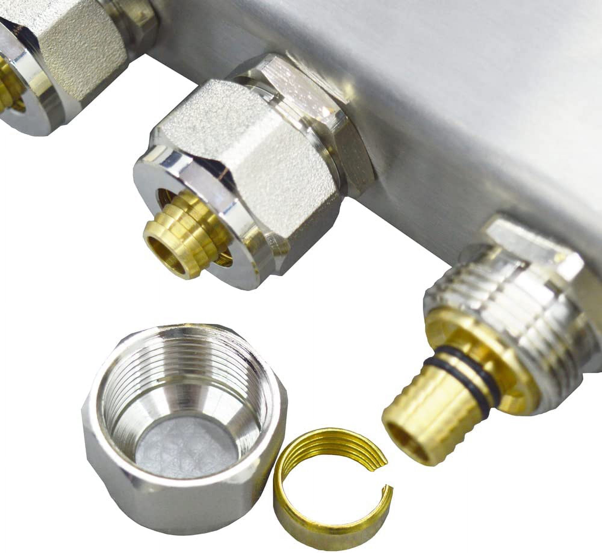 PreAsion Stainless Steel 10-Branch PEX Radiant Floor Heating Manifold Set with Flow Meters 2-12 Loop