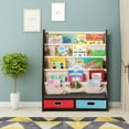 Topbuy Kids Espresso Book Rack, 4 Sling Bookshelves, 2 Storage Boxes ...