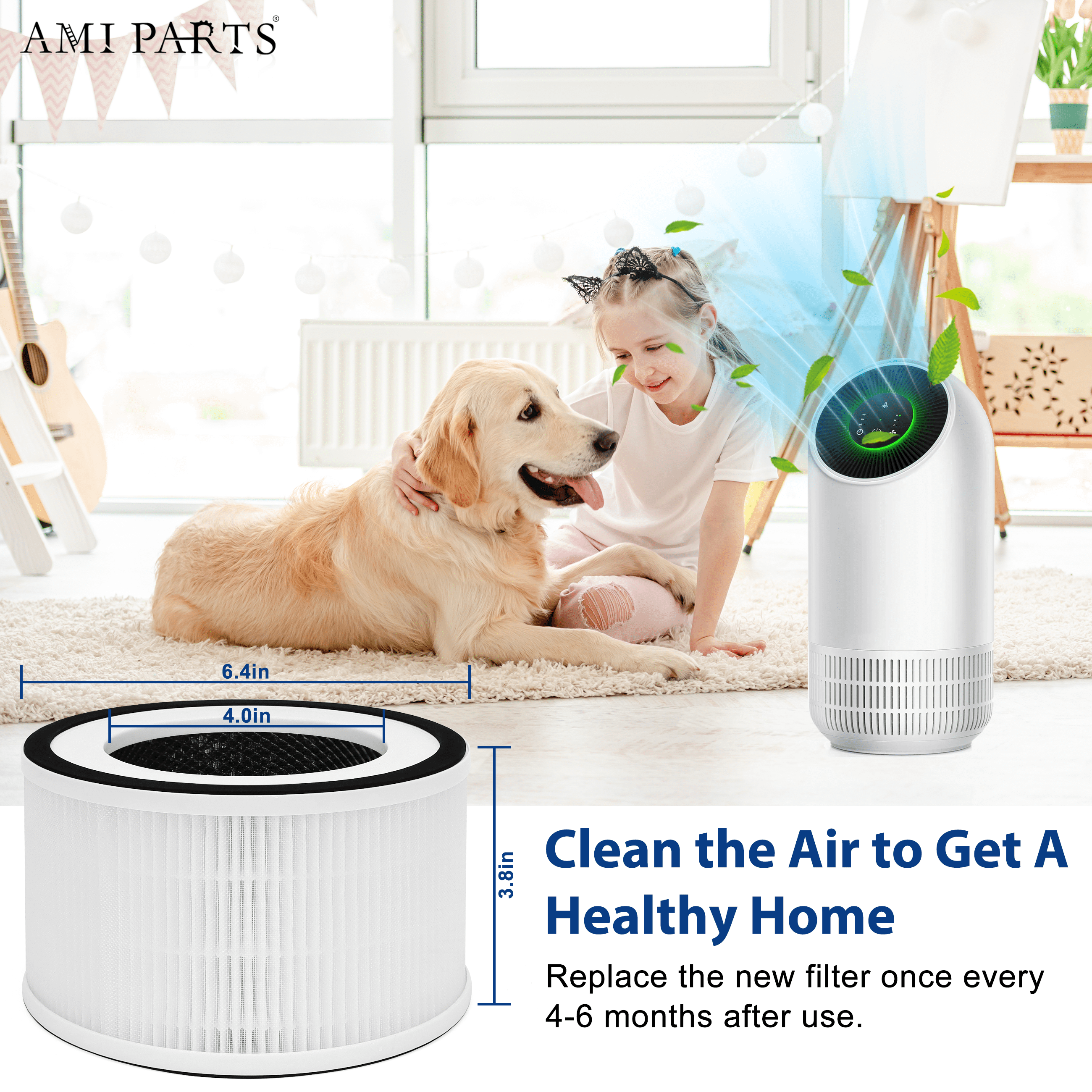 AMI PARTS Allo True HEPA Filter Air Purifier Replacement Compatible with MOOKA Allo and Hon-ati Air Purifier,2 Packs