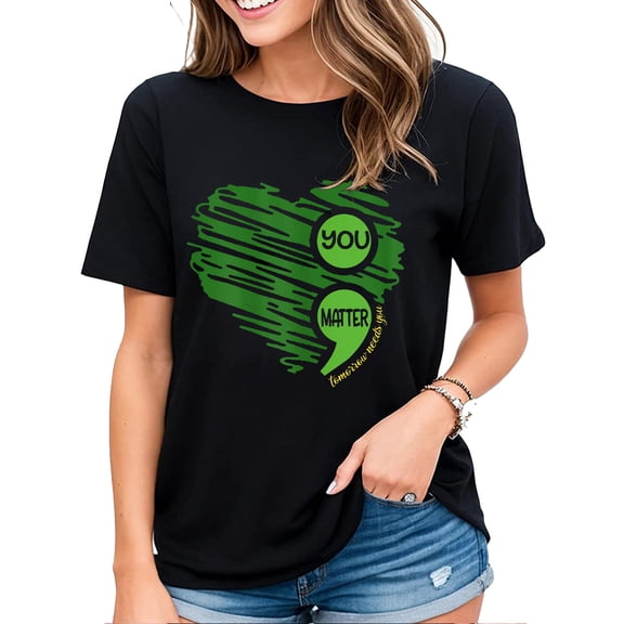 You Matter T-Shirt for Women Semicolon Heart Retro Mental Health Awareness Casual Short Sleeve Tops Black Medium