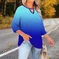 thumbnail image 5 of LNWUY Gradient Plus Size Tops for Women Keyhole V Neck Loose 3/4 Sleeve Business Casual Shirts Dressy Tunic Blouses Blue XXXXXL, 5 of 7
