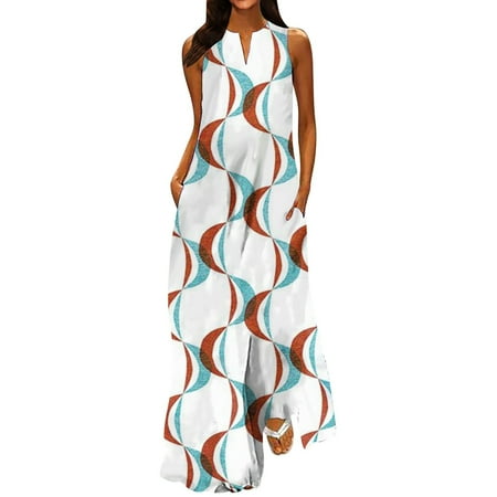 

Bayaoman Maternity Dress Women s Classic V-neck Color Printed Sleeveless Long Dress Womens Dresses