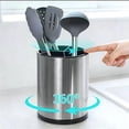 thumbnail image 6 of WOORNIGOJIN Extra Large Kitchen Utensil Holder, 360° Rotating Stainless Steel Cooking Utensil Holder for Countertop, 3 Compartment Flatware Organizer & Cooking Caddy with Removable Base(Silvery), 6 of 6