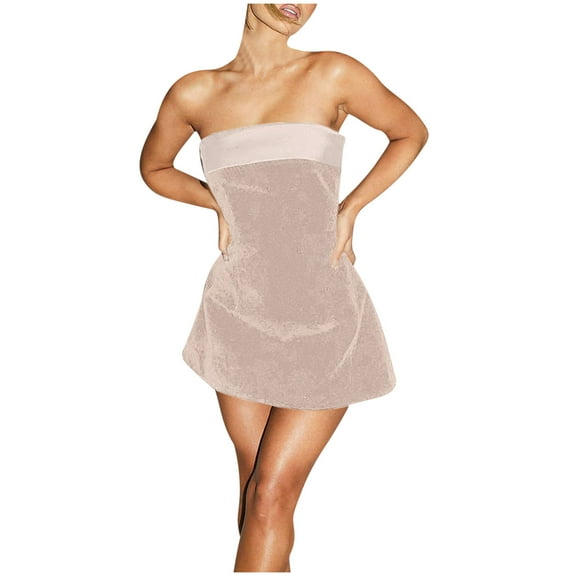 APEXFWDT Women's Elegant Velvet Dress Strapless A-Line Bodycon Mini Dress Off Shoulder Tube Top Dress Party Club Dresses Y2k Homecomming Dress