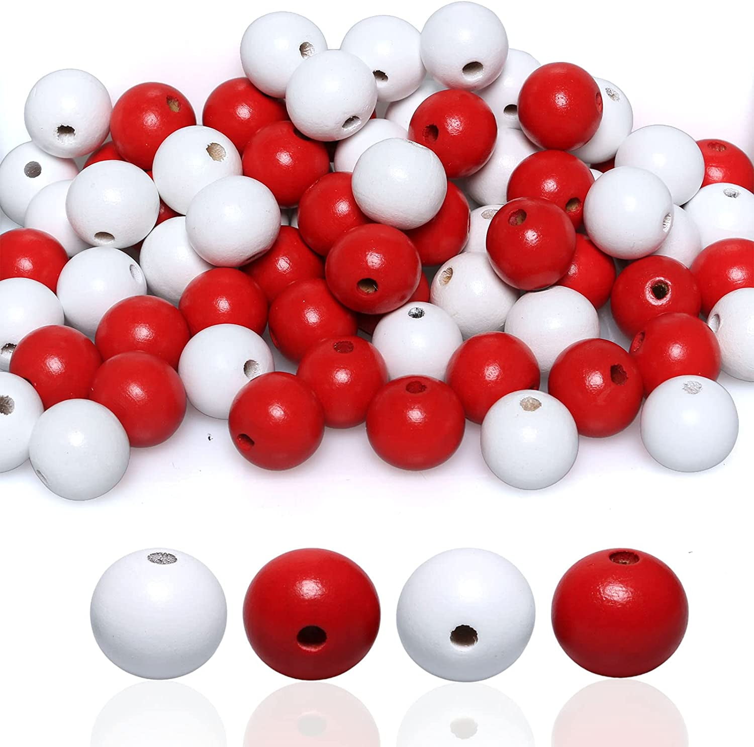 20mm Baseball Beads, White + Red