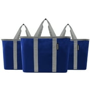 CleverMade Collapsible Fabric Reusable Eco Bag Tote - Blue/Grey, 20L 3 Pack