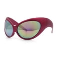 thumbnail image 4 of Womens Oversized Oval Wrap Around High Temple Goggle Plastic Sport Sunglasses Fuchsia - Pink Mirror, 4 of 8