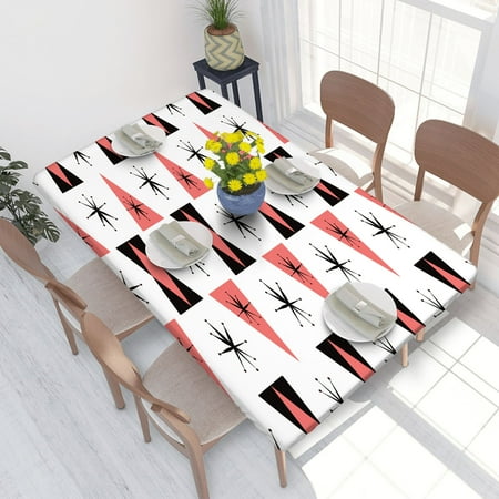 

Elastic Edge Fitted Tablecloth Mid Century Atomic In Bold Black White And Coral Pink for Rectangle Table 4 FT 30 X 48 Inch