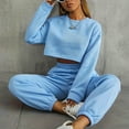 thumbnail image 5 of YUGYXL Womens 2 Piece Outfits Casual Crewneck Cropped Sweatshirt Lounge Jogger Pants Pullover Long Sleeve Sweatsuit Sets Sky Blue S, 5 of 8