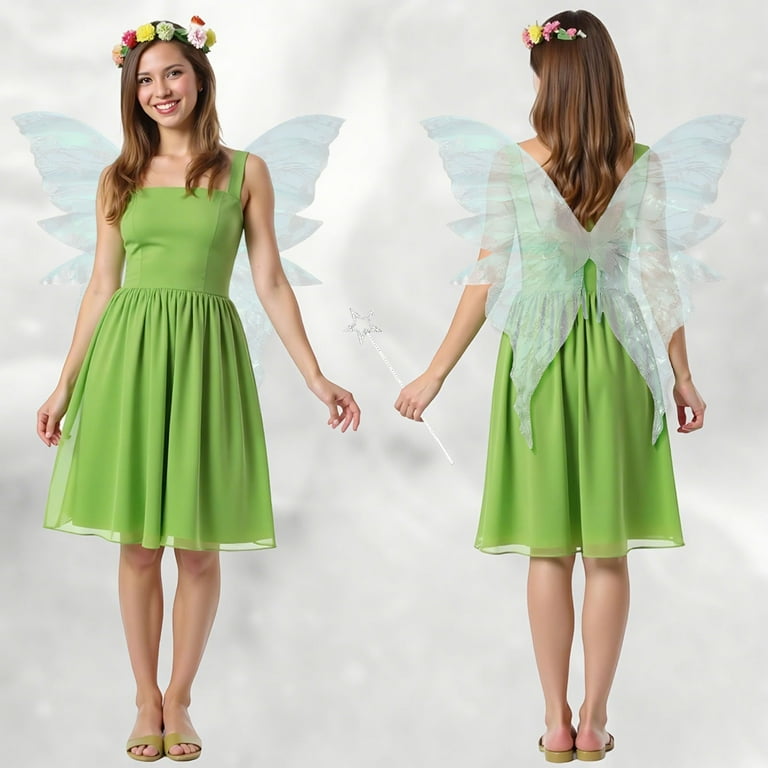 LanSuare Fairy Costume, Fairy Costume Set with Floral Garland, Fairy Hair  Tinsel, Wand & Elf Ears, Organza Butterfly Costume, Suitable for Cosplay,  Party - Walmart.com