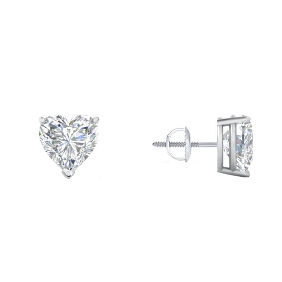 1.75 Ct Heart Lab Created Grown Diamond Real 14K White Gold Earrings Studs Screw