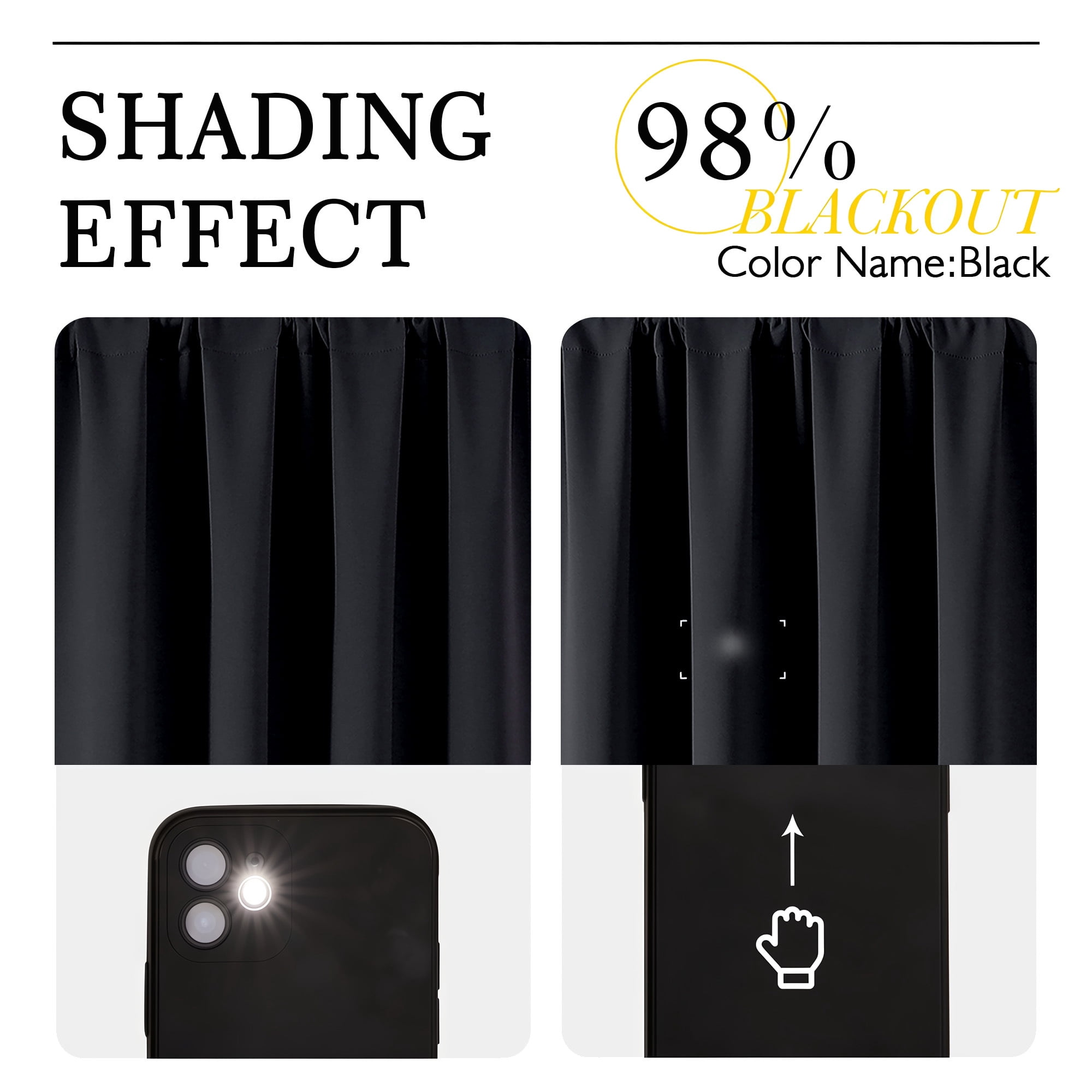 MKHILL Aether Black Blackout Curtains Set of 2, 45 Inch Long Short Room Darkening Window Drapes for Kitchen Laundry Bathroom Small Window, Each 40"W x 45"L, Black