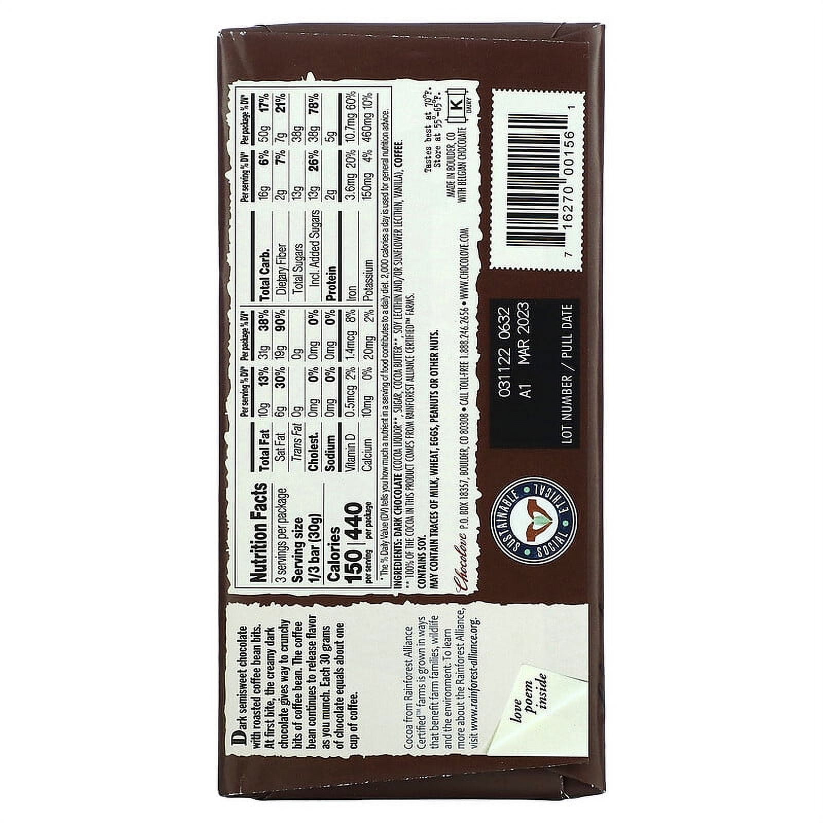 Chocolove Dark Chocolate Bar Coffee Crunch 3.2 oz Pack of 2