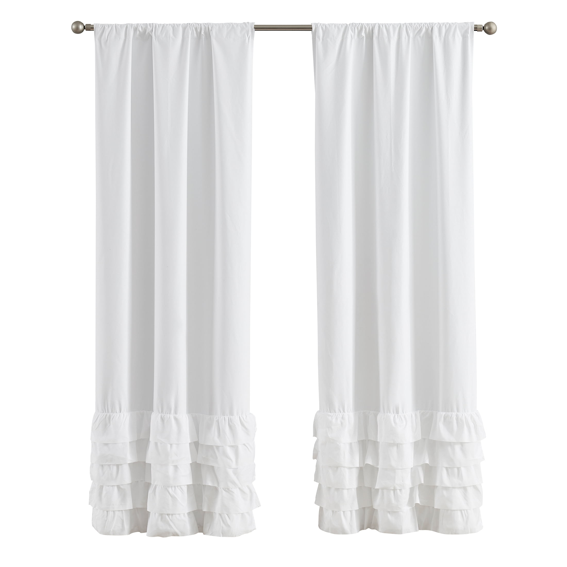 Your Zone White Ruffle Reversible Rod Pocket Blackout Curtain Panel, 37" x 84"