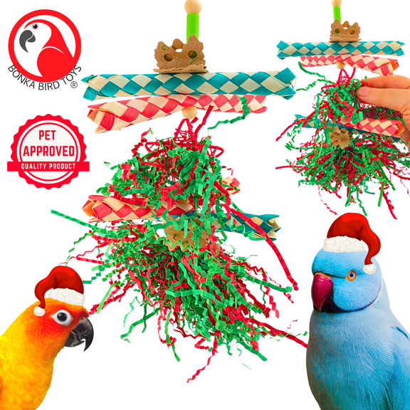 Bonka Bird Toys 1040X Christmas Foraging Star Festive Chew Shred Parrot Cage Toy