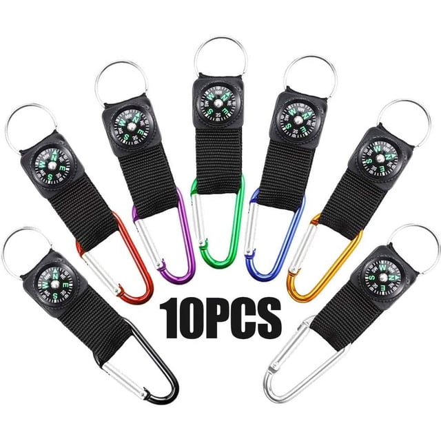 10 Piezas Brújula Llavero Mosquetón Brújula Camping Escalada Senderismo Mini Mosquetón con Brújula Llavero para Deportes al Aire Libre Navegación Camping Senderismo Color Aleatorio