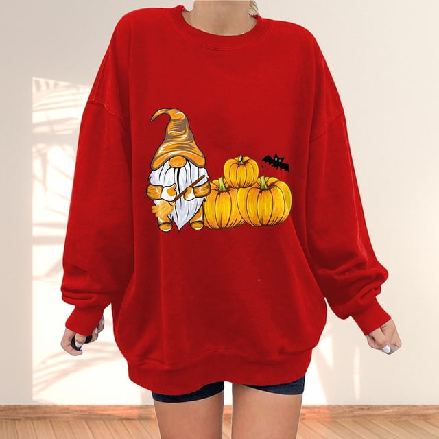 2023 Chandail en Molleton de Mode pour Femmes 50 % de Rabais Liquidation Mode Automne Hiver Halloween Nain Citrouille Imprimé Décontracté Sport Col Rond Survêtements Manches Longues