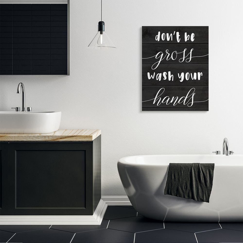 Stupell Industries Don't Be Gross Wash Your Hands Rustic Bathroom Quote Canvas Wall Art Design by Daphne Polselli