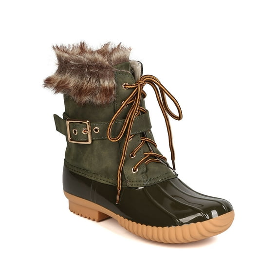 New Women Nature Breeze Duck-01 Mix Media Fur Belted Zip Duck Boot Size