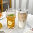 thumbnail image 3 of Hisemy Vaso de Vidrio con Tapa,Vasos Acanalado de Vidrio, 4 Vasos Acanalado de Vidrio Apilables, Vasos de Vidrio con Tapa y Popote, Vasos de Cristal,para Batidos, Agua, Jugo, Cafeter&iacute;a,Soda, 3 of 9