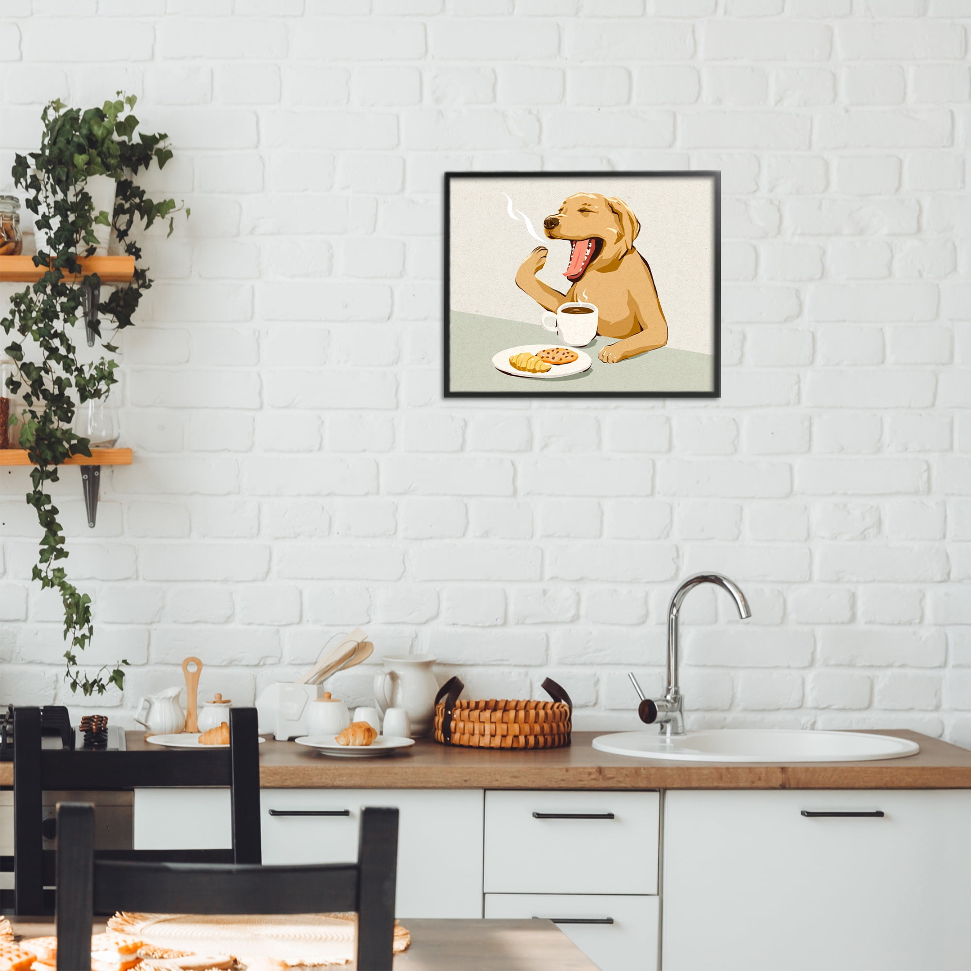 Stupell Industries Yawning Dog with Morning Coffee Black Framed Giclee Art, design by Ziwei Li