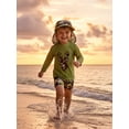 thumbnail image 6 of BemeyourBBs Toddler Baby Boy Two Piece Swimsuit with Hat Infant Boy Bathing Suit Long Sleeve Rash Guard Swimwear Summer Beachwear Lobster Crab Deer Hunting Print Zipper Top Swimming Trunks Shorts Set, 6 of 9