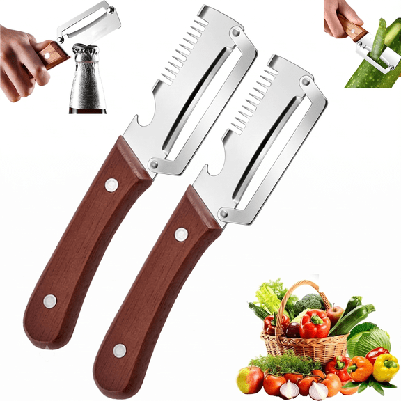 3-in-1 Scallion Shredder & Peeler, 2 in 1 Serrated Peeling Knife, Multifunctional Vegetable Peeler with Bottle Opener & Serrated Blade, Fruit & Potato Peeling Tool