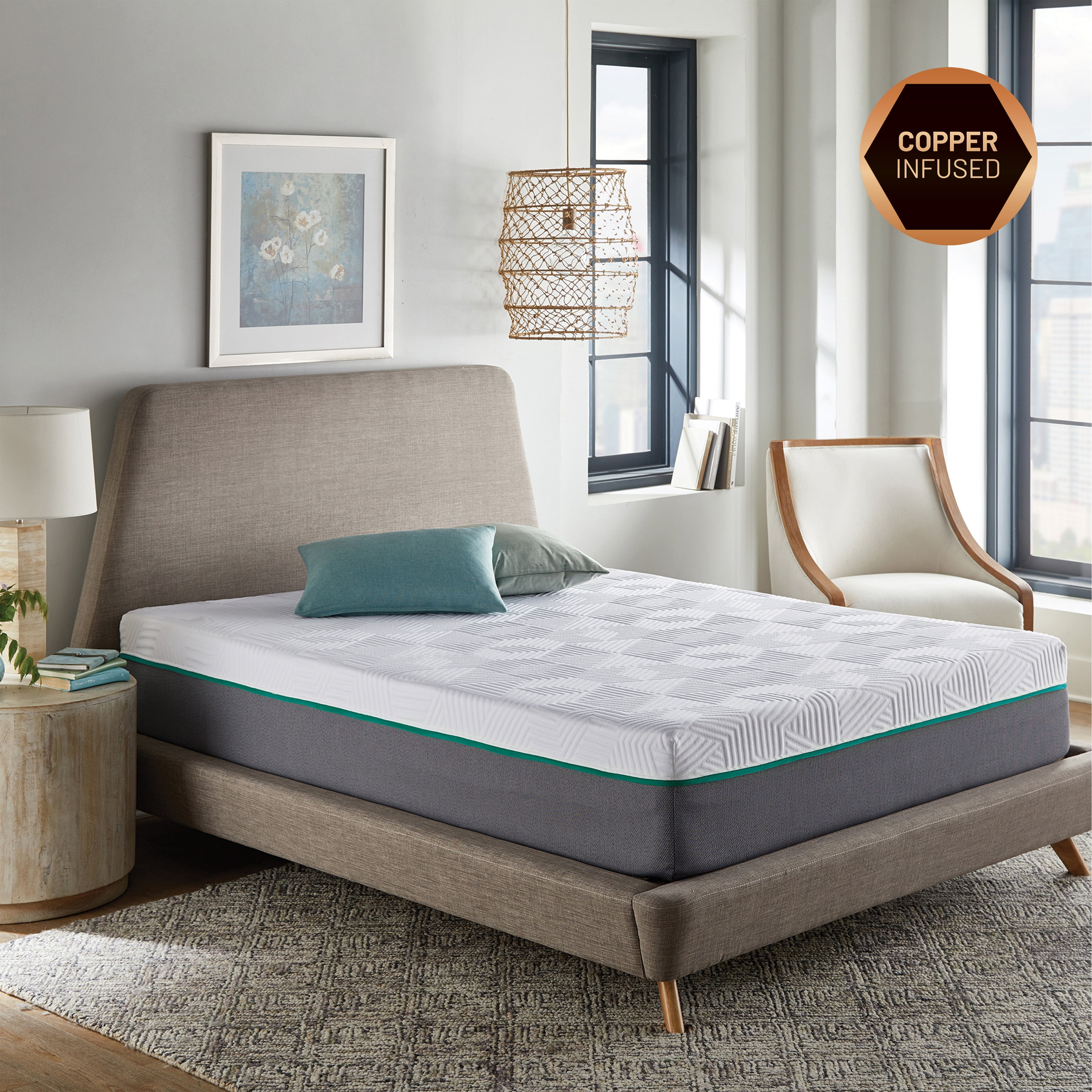 RENUE 12inch Copper & Gel Infused Memory Foam & Innerspring Hybrid Mattress, Clean, Cool