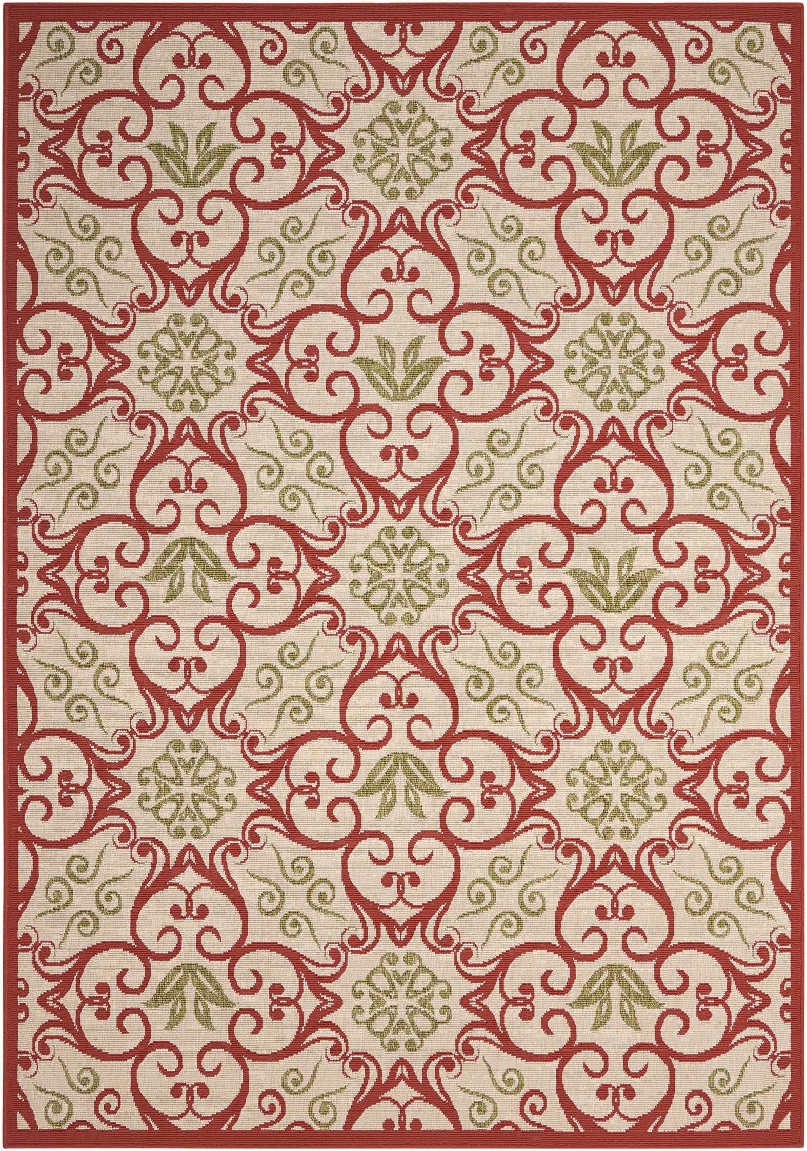 Nourison Caribbean Indoor/Outdoor Ivory/Rust 9'3" x 12'9" Area Rug, (9x13)
