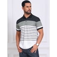 thumbnail image 4 of DARING DIVA Men's Colorblock Striped Short Sleeve Three Button Polo Shirts S Black White, 4 of 7
